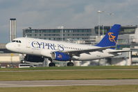 5B-DCF @ EGCC - Cyprus Airways A319 departing from RW23R - by Chris Hall