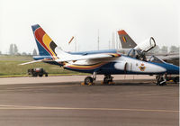 AT25 @ MHZ - Alpha Jet of 1 Wing Belgian Air Force weaing 50th Anniversary markings on the flight-line at the 1998 RAF Mildenhall Air Fete. - by Peter Nicholson