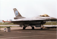 J-868 @ MHZ - F-16A Falcon of 323 Squadron Royal Netherlands Air Force at Leeuwarden on the flight-line at the 1998 RAF Mildenhall Air Fete.  The markings celebrate the 50th anniversary of the Cornfield Range. - by Peter Nicholson