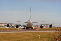 A6-EDF @ EGCC - Emirates A380 taxing off RW05R - by Chris Hall