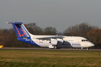 OO-DJY @ EGCC - Brussels Airlines RJ85 on the tawxiway between 05L & 05R - by Chris Hall