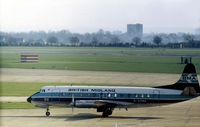 G-AZNA @ LHR - Viscount 813 of British Midland Airways taxying to the terminal at Heathrow in February 1974. - by Peter Nicholson