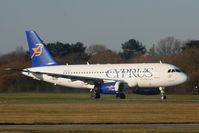 5B-DCF @ EGCC - Cyprus Airways A319 departing from RW05L - by Chris Hall