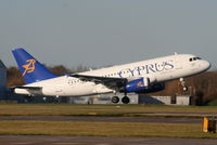 5B-DCF @ EGCC - Cyprus Airways A319 departing from RW05L - by Chris Hall