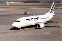 F-GJNJ @ GVA - Another view of this Air France Boeing 737-528 taxying to the terminal at Geneva in March 1993. - by Peter Nicholson