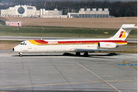 EC-FFH @ GVA - MD-87 of Iberia taxying to the terminal at Geneva in March 1993. - by Peter Nicholson