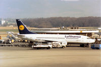 D-ABXO @ GVA - Boeing 737-330 of Lufthansa preparing for departure at Geneva in March 1993. - by Peter Nicholson