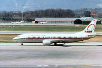 CN-RMF @ GVA - Boeing 737-4B6 of Royal Air Maroc taxying to the terminal at Geneva in March 1993. - by Peter Nicholson