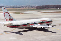 CN-RMF @ GVA - Boeing 737-4B6 of Royal Air Maroc heading for the active runway at Geneva in March 1993. - by Peter Nicholson