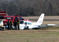 N71BV @ DTN - Pilot said that when the left main touched, the gear folded. Plane is banged up but the Pilot is OK and that is all that matters! - by paulp