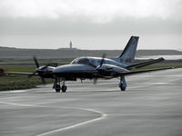 M-MANX @ EGNS - Cessna 425 arriving - by Manxman