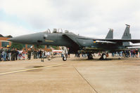 90-0248 @ MHZ - F-15E Strike Eagle, callsign Brew 01, of RAF Lakenheath's 492nd Fighter Squadron/48th Fighter Wing on display at the 1995 RAF Mildenhall Air Fete. - by Peter Nicholson