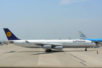 D-AIFD @ DFW - Lufthansa A340 arriving at the gate - DFW Airport, TX - by Zane Adams