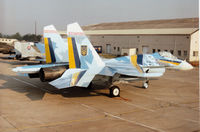 57 @ EGVA - Su-27 Flanker B of the Ukrainian Air Force on the flight-line at the 1996 Royal Intnl Air Tattoo at RAF Fairford. - by Peter Nicholson