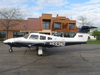 N593ND @ KAXN - Piper PA-44-180 Seminole from the University of North Dakota outside the terminal building.