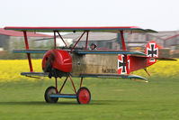 G-BVGZ @ EGBR - Fokker DR1 Triplane replica taking off from Breighton Airfield in April 2011 - by Malcolm Clarke