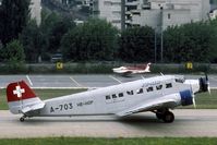 HB-HOP @ LSMS - In the eighties the Ju-Air JU-52 were still in their original Swiss AF markings. - by Joop de Groot