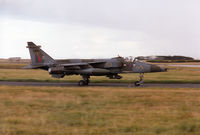 XZ385 @ EGQS - Jaguar GR.1A, callsign Wildcat 1, of 16[Reserve] Squadron taxying to Runway 05 at RAF Lossiemouth in September 1994. - by Peter Nicholson