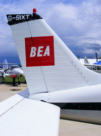 G-SIXT @ EGBK - retro BEA scheme on the starboard side of this PA-28 - by Chris Hall