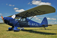 G-AFZL @ EGBG - 1939 Porterfield Airplane Co PORTERFIELD CP50, c/n: 581 at Leicester - had been at Baxterley earlier in the day - pilots resting under the shade of the wing