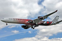 A6-EHJ @ EGLL - Ethiad's 2008 Airbus A340-642X, c/n: 933 sporting the F1 Grand Prix scheme - by Terry Fletcher