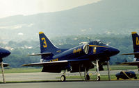 155029 @ RDG - A-4F Skyhawk Blue Angels number 3 on the flight-line at the 1976 Reading Airshow. - by Peter Nicholson