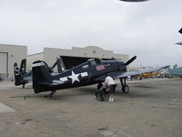 N1078Z @ CMA - 1963 S&S SPECIAL/Grumman F6F-5 HELLCAT 'MINSI III', P&W R2800-10W Double Wasp 2,200 Hp, impressive confirmed kill record, viewed by WWII Veteran USN pilot in wheelchair with son at Wings Over Camarillo 2011 Airshow - by Doug Robertson