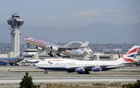 N787AL @ KLAX - Departing LAX with British Airways arrival waiting on Taxiway - by Todd Royer