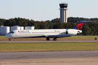 N996DL @ ORF - Delta Air Lines N996DL (FLT DAL2148) rolling out on RWY 5 after arrival from Hartsfield-Jackson Atlanta Int'l (KATL). The crew reported a close encounter with a very large bird while on final approach. Fortunately it was a miss and no harm to the fowl. - by Dean Heald