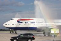 G-BNLU @ MCO - British Airways Dreamflight water salute - by Florida Metal