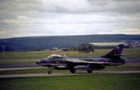 XF442 @ EGQS - Hunter FGA.9 of 2 Tactical Weapons Unit taxying to the active runway at RAF Lossiemouth in September 1979. - by Peter Nicholson