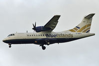 G-DRFC @ EGCC - Blue Islands ATR 42 on finals to Manchester - by Terry Fletcher