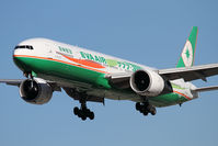 B-16702 @ LAX - EVA Air B-16702 with Boeing 777-300ER graphic (FLT EVA12) from Taiwan Taoyuan Int'l (RCTP/TPE) on short final to RWY 25L. - by Dean Heald