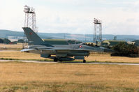 E-192 @ EGQS - F-16A Falcon of Eskradille 730 Royal Danish Air Force based at Skrydstrup taxying to join Runway 23 at RAF Lossiemouth in September 1994. - by Peter Nicholson