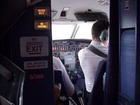 G-BUKA @ EGSS - During the Melanie C World Tour 2001 this aircraft was chartered to take us, the Band & Crew, from Stansted, UK to Turku, Finland for the Rock In The Quarry Festival. Photo: From my seat I could kick the Co-Pilot in the ear... But I chose NOT to!! - by RoadieJohn