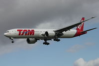 PT-MUA @ EGLL - TAM's 2008 Boeing 777-32WER, c/n: 37664 at London Heathrow - by Terry Fletcher