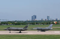 168308 @ NFW - USMC F-35B at NASJRB Fort Worth - Departing for test flight with Lockheed company F-16 chase. - by Zane Adams