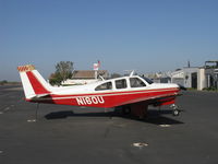 N160U @ SZP - 1960 Beech E33C BONANZA, Continental IO-520 285 Hp, Rare aerobatic version for two passengers at 2,800 lbs. gross. Many structural changes, Quick-rel. door, G-meter, shoulder harnesses, special fuel boost pump, checkerboard paint on tail - by Doug Robertson