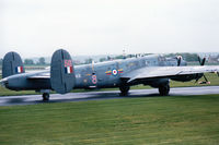 WL756 @ EGQS - Another view of the 8 Squadron Shackleton AEW.2 taxying to the active runway at RAF Lossiemouth in May 1990. - by Peter Nicholson