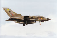 ZG777 @ EGQS - Tornado GR.1 of RAF Bruggen's 31 Squadron on final approach to Runway 05 at RAF Lossiemouth in May 1996. - by Peter Nicholson
