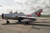 G-OMIG @ EGSU - PZL-Mielec SBLim-2A (MiG-15UTI) in Russian AF colour scheme at Duxford's Classic Jet & Fighter Display in 1996. - by Malcolm Clarke