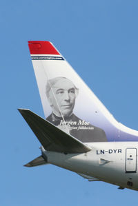 LN-DYR @ EGCC - Norwegian Air Shuttle Boeing 737 featuring Jørgen Engebretsen Moe (22 April 1813 – 27 March 1882) who was a Norwegian folklorist, bishop and author. - by Chris Hall