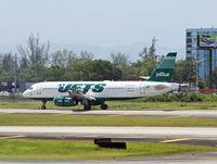 N746JB @ TJSJ - It ain't easy being green, especially if you fly for JetBlue.  The NY Jets logo jet touches down on the southern runway at San Juan (SJU). - by Daniel L. Berek