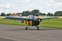 G-AWJE @ EGBR - Slingsby T.66 Nipper 3 at The Real Aeroplane Company's Wings & Wheels weekend, Breighton Airfield, September 2012. - by Malcolm Clarke