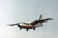 I-PJAG @ FAB - Piaggio's P-166DL demonstrator landing at the 1978 Farnborough Airshow. - by Peter Nicholson