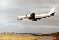 163050 @ EGQS - EC-24A of the US Navy's Fleet Electronic Warfare Support Group (FEWSG) landing at RAF Lossiemouth in September 1993. - by Peter Nicholson