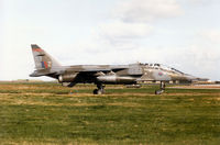 XX141 @ EGQS - Jaguar T.2A of 16 [Reserve] Squadron taxying to Runway 05 at RAF Lossiemouth in September 1993. - by Peter Nicholson