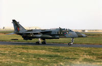 XZ101 @ EGQS - Jaguar GR.1A of 16[Reserve] Squadron taxying to Runway 05 at RAF Lossiemouth in September 1993. - by Peter Nicholson