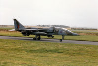 XX150 @ EGQS - Jaguar T.2A of 16[Reserve] Squadron taxying to Runway 05 at RAF Lossiemouth in September 1993. - by Peter Nicholson