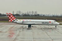 EI-EXI @ EGGW - Spanish airline , Volotea ,  use their B717 to bring in soccer supporters from Montpelier for their European Champions League fixture with Arsenal - by Terry Fletcher